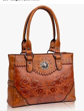 Classic Embossed Floral Tote Bag - Brown